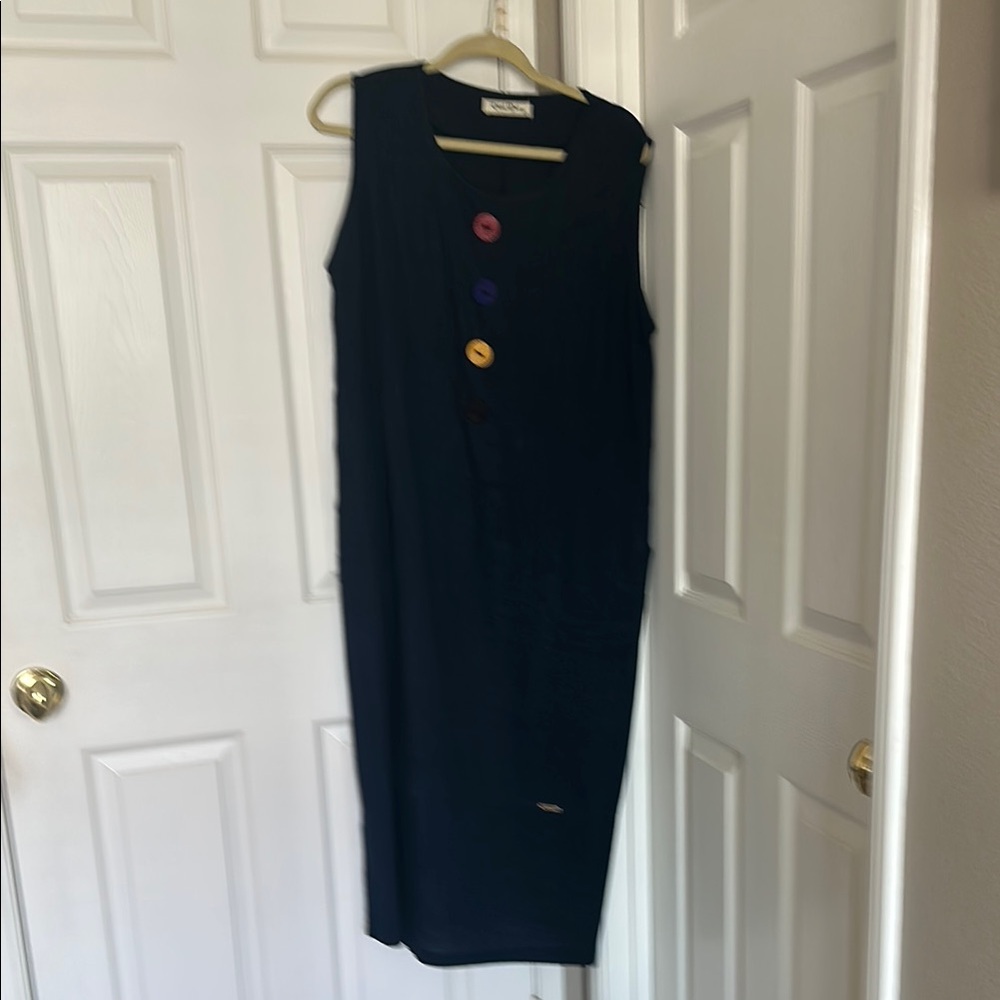Dark blue Sleeveless Embellished Midi Dress